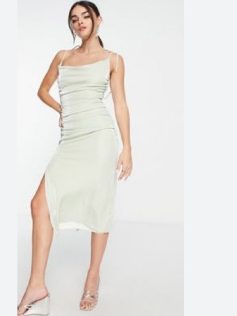 NA-KD X Moa Mattsson Gathered Detail Glittery Mini Dress In Dusty Green